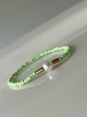 Mint Beaded Pearl Accent Bracelet